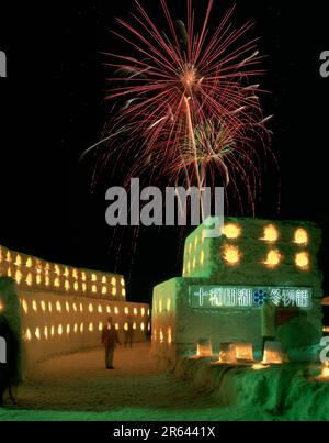 Feux d'artifice au lac Towada en hiver Banque D'Images