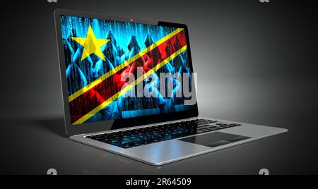 République démocratique du Congo - drapeau national et hackers sur écran d'ordinateur portable - concept de cyber-attaque Banque D'Images
