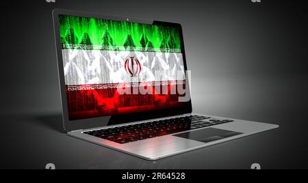 Iran - drapeau de pays et hackers sur écran d'ordinateur portable - concept de cyber-attaque Banque D'Images