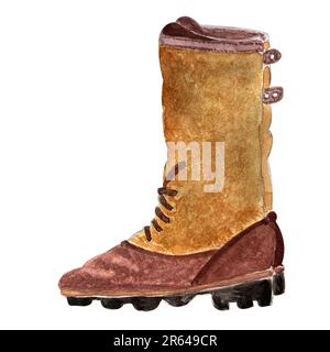 Peinture à l'eau des bottes en daim peintes à la main illustration isolée sur blanc. Tourisme, voyages et randonnées. Clipart. Illustration de haute qualité pour les cartes, b Banque D'Images