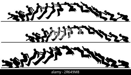 Silhouette vecteur modifiable séquences d'un saut d'homme, femme et enfant Illustration de Vecteur
