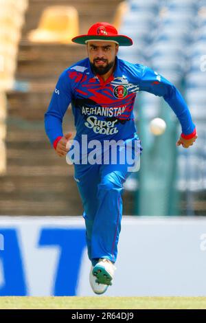 Hambantota, Sri Lanka. 07th juin 2023. Le rashid Khan en Afghanistan lors du match de cricket de l'ODI 3rd entre le Sri Lanka et l'Afghanistan au stade international de cricket Mahinda Rajapaksa à Hambantota le 07th juin 2023. Viraj Kothalwala/Alamy Live News Banque D'Images