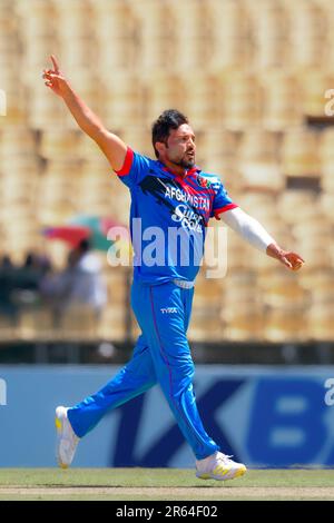 Hambantota, Sri Lanka. 07th juin 2023. Le Gulbadin Naib d'Afghanistan célèbre après avoir pris le cricket du Pathum Nissanka du Sri Lanka lors du match de cricket de l'ODI 3rd entre le Sri Lanka et l'Afghanistan au stade de cricket international Mahinda Rajapaksa à Hambantota le 07th juin 2023. Viraj Kothalwala/Alamy Live News Banque D'Images