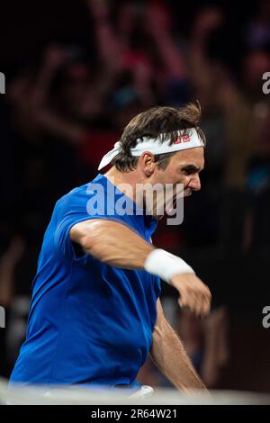 Suisse, Genève : joueur professionnel de tennis Roger Federer, Team Europe, à la coupe Laver 2019 Banque D'Images