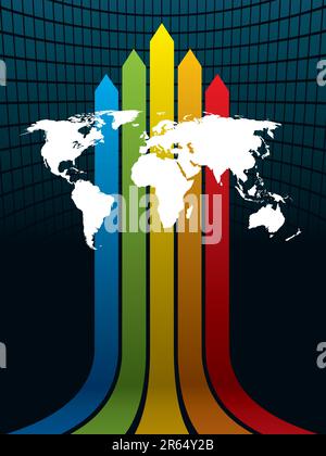 Carte du monde blanc sur un fond arc-en-ciel. La carte de base est à partir de la Central Intelligence Agency site web. Illustration de Vecteur