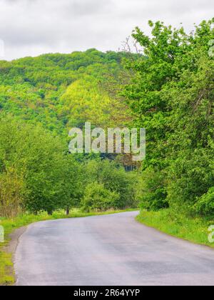 la route sinueuse mène à travers le magnifique col de montagne, révélant un magnifique panorama de la campagne Banque D'Images