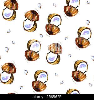 Motif aquarelle d'été sans couture à la noix de coco. Papier numérique NUTS Banque D'Images
