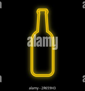 Panneau lumineux jaune néon pour café bar restaurant beau brillant avec une bouteille de bière sur un fond noir. Illustration vectorielle. Illustration de Vecteur