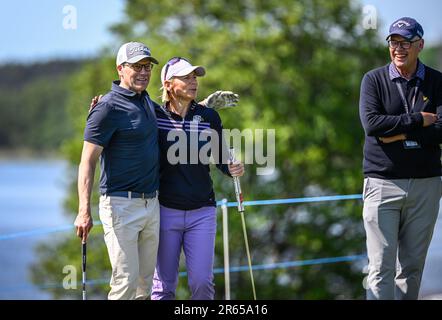 Stockholm, Suède. 07th juin 2023. Le Prince Daniel de Suède joue au golf avec la golfeuse professionnelle suédoise Annika Sörenstam au parcours de golf d'Ullna à Stockholm, en Suède, au 07 juin 2023. Photo: Anders Wiklund/TT/code 10040 crédit: TT News Agency/Alay Live News Banque D'Images