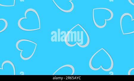 Texture, sans couture motif blanc 3D coeurs volumétriques coupé en papier avec une ombre tombant au jour de Saint Valentin et copier l'espace sur un bleu Illustration de Vecteur