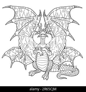 Page de coloriage Dragon. Illustration de fantaisie avec créature mythique. Feuille de coloriage de dessin Dragon. Banque D'Images