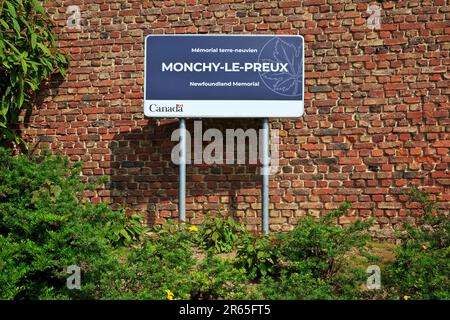 Panneau au Mémorial Monchy-le-Preux de la première Guerre mondiale de Terre-Neuve (1914-1918) à Monchy-le-Preux (pas-de-Calais), France Banque D'Images