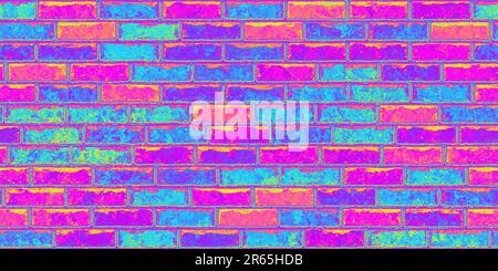 Texture d'arrière-plan de la carte thermique de l'arc-en-ciel psychédélique sans couture. Trippy hippy abstrait brickwork dopamine style dressing mode mot Banque D'Images