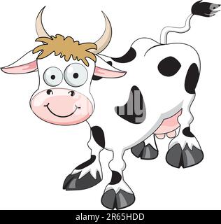 Dessin animé Little Cow isolé sur fond blanc Illustration de Vecteur