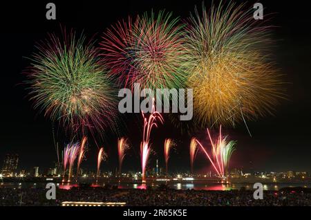 Feux d'artifice Adachi et Tokyo Sky Tree Banque D'Images