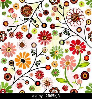 Motif fleuri éclatant sans couture avec fleurs colorées (vecteur) Illustration de Vecteur