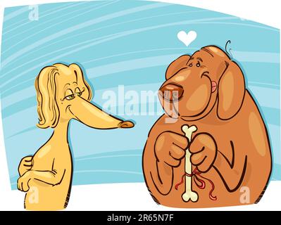 Illustration de chien dans l'amour de donner son cadeau à Valentine Illustration de Vecteur