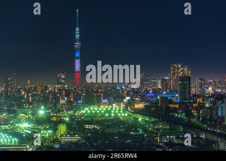 Tokyo Sky Tree illuminé en tricolore Banque D'Images