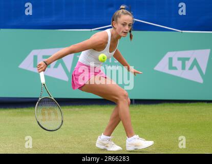 Isabelle Lacy (GBR) jouant au premier tour du Trophée Surbiton, Londres, 6th juin 2023. Banque D'Images