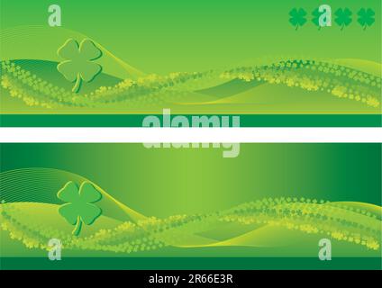 St. Bannières de la fête de Patrick avec lignes de mélange et trèfle à quatre feuilles Illustration de Vecteur