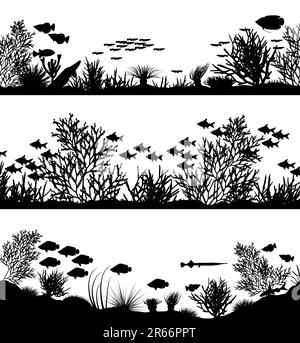 Trois vecteurs modifiables sea Coral silhouette met Illustration de Vecteur