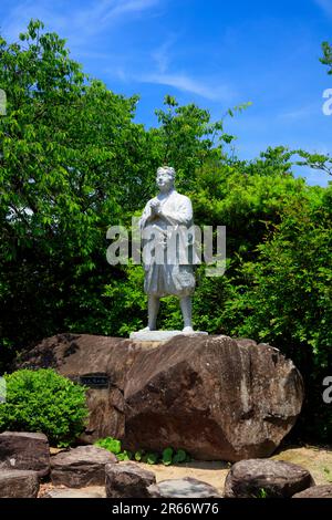 Statue de Shiro Amakusa aux ruines du château de Harajuku Banque D'Images