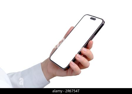 Smartphone portable avec écran blanc isolé pour la présentation et la maquette d'applications, avec un design moderne. Gros plan Banque D'Images