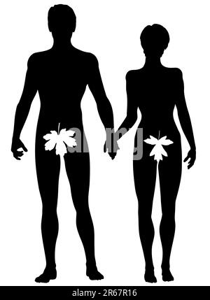 Silhouette vecteur modifiable d'Adam et Eve Illustration de Vecteur