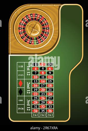 Disposition de la table de roulette de casino européenne directement au-dessus Illustration de Vecteur