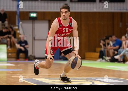 Leiden, pays-Bas. 07th juin 2023. LEIDEN, PAYS-BAS - JUIN 7: Rafael Lissabon de Charleroi pendant le match semi-fin de la Ligue BNXT deux entre Zorg en Zekerheid Leiden et Spirou Panier Charleroi à Sporthal Vijf Meijal sur 7 juin 2023 à Leiden, pays-Bas (photo de Kees Kuijt/Orange BV Pictures) crédit: Orange pics/Alay Live News Banque D'Images