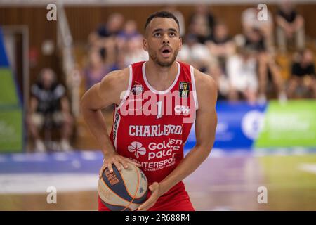 Leiden, pays-Bas. 07th juin 2023. LEIDEN, PAYS-BAS - JUIN 7: Noach Fogang de Charleroi pendant le match semi-fin de la Ligue BNXT deux entre Zorg en Zekerheid Leiden et Spirou Panier Charleroi à Sporthal Vijf Meijal sur 7 juin 2023 à Leiden, pays-Bas (photo de Kees Kuijt/Orange Pictures) crédit: Orange pics/Alay Live News Banque D'Images