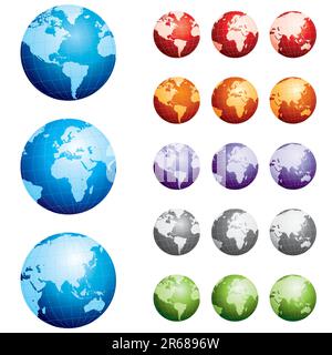 Globes dessinés à la main très détaillés. Regroupés pour faciliter l'édition. Veuillez consulter mon portfolio pour plus d'illustrations cartographiques. Illustration de Vecteur