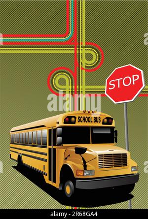 Autobus scolaire jaune et city junction. Vector illustration Illustration de Vecteur