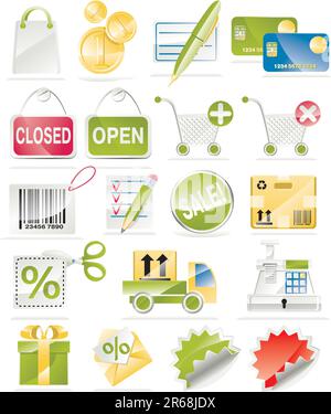 Jeu d'icônes lié au shopping et au consumérisme Illustration de Vecteur