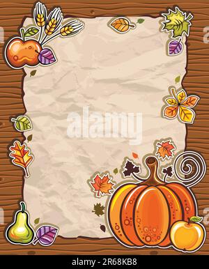 Thème de Thanksgiving: Belle disposition de papier de vacances avec l'espace pour votre propre texte, sur le fond en bois. Illustration de Vecteur
