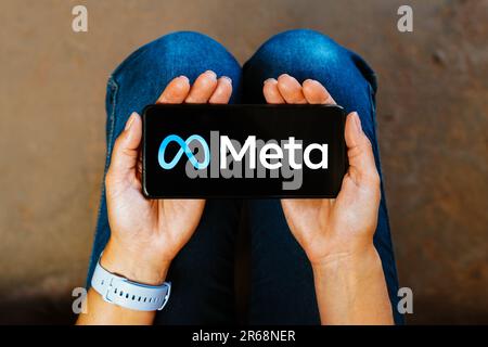 Brésil. 7th juin 2023. Dans cette illustration, le logo de Meta Platforms, Inc. S'affiche sur l'écran d'un smartphone. (Credit image: © Rafael Henrique/SOPA Images via ZUMA Press Wire) USAGE ÉDITORIAL SEULEMENT! Non destiné À un usage commercial ! Banque D'Images