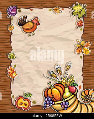 Thanksgiving theme: Beautiful Holiday paper arrangement with the space for your own text, on the wooden background. Stock Vector
