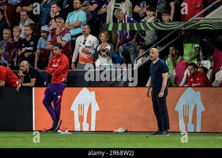Prague, République tchèque. 07th juin 2023. L'entraîneur-chef Vincenzo Italiano de Fiorentina vu lors de la finale de l'UEFA Europa Conference League entre Fiorentina et West Ham United à Eden Arena à Prague. Credit: Gonzales photo/Alamy Live News Banque D'Images