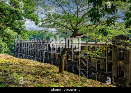 Les ruines de la caserne de Middleside, sur l'île Corregidor aux Philippines. L'île Corregidor gardait l'entrée de la baie de Manille Banque D'Images