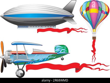 Un vieil avion, un ballon et un avion. Illustration vectorielle Illustration de Vecteur