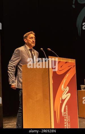 pontevedra, Espagne. Juin 6th 2023. Roberto Fernandez dans un moment de son discours après avoir reçu le prix pontevedres de l'année en travail social pour Alb Banque D'Images