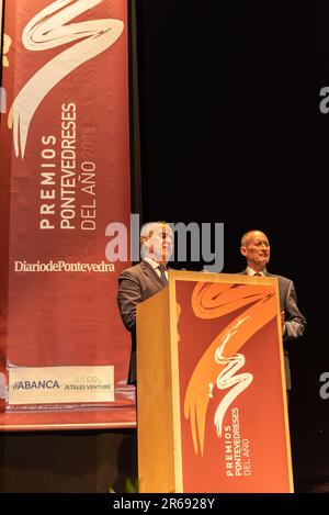 pontevedra, Espagne. Juin 6th 2023. Victor Gonzalez dans un moment de son discours après avoir reçu le prix pontevedres de l'année en recherche et université Banque D'Images