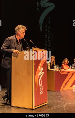 pontevedra, Espagne. Juin 6th 2023. Francis Lorenzo dans un moment de son discours après avoir reçu les pontevedres de l'année en culture. Crédit : Xan G. Banque D'Images