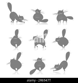 Funny gros chats silhouettes gris pour votre conception Illustration de Vecteur