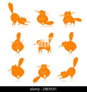 Orange Funny gros chats silhouettes pour votre conception Illustration de Vecteur