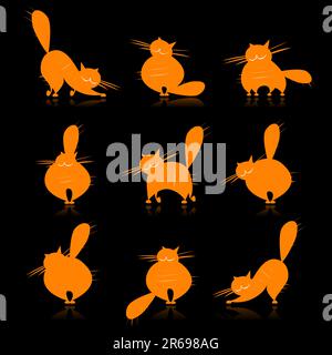 Orange Funny gros chats silhouettes pour votre conception Illustration de Vecteur