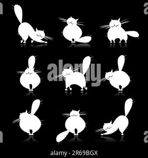 Graisse blanche Funny cats silhouettes pour votre conception Illustration de Vecteur