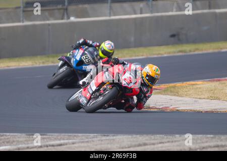 04 juin 2023: Lac Elkhart, WISCONSIN - vainqueur de la course n°2 Josh Herrin en action pendant la finale de la course de Superbike MotoAmerica à Road America à Lac Elkhart, WI - Mike Wulf/CSM Banque D'Images