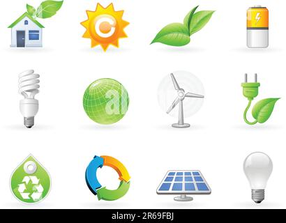 Jeu d'icônes écologie et énergie alternative Illustration de Vecteur