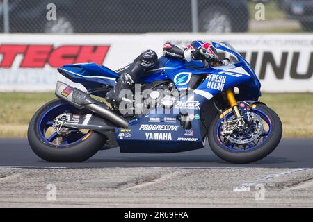 04 juin 2023: Lac Elkhart, WI - #1 Jake Gagne en action pendant la finale de la course de Superbike MotoAmerica à Road America, lac Elkhart, WI - Mike Wulf/CSM Banque D'Images